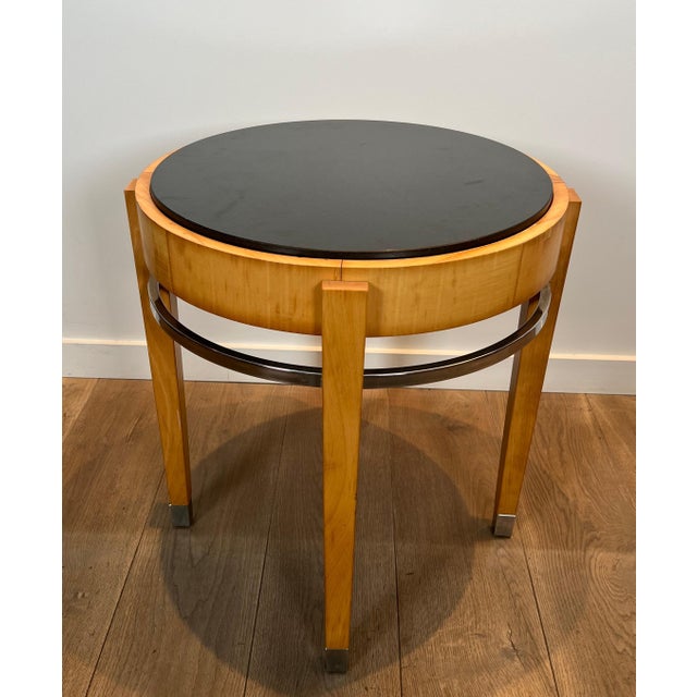 1940s Sycamore veneer and chrome The Pedestal with marble top For Sale - Image 6 of 12