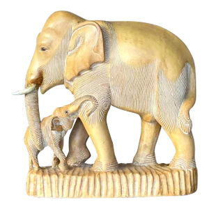 Vintage Boho Hand Carved Elephants Sculpture