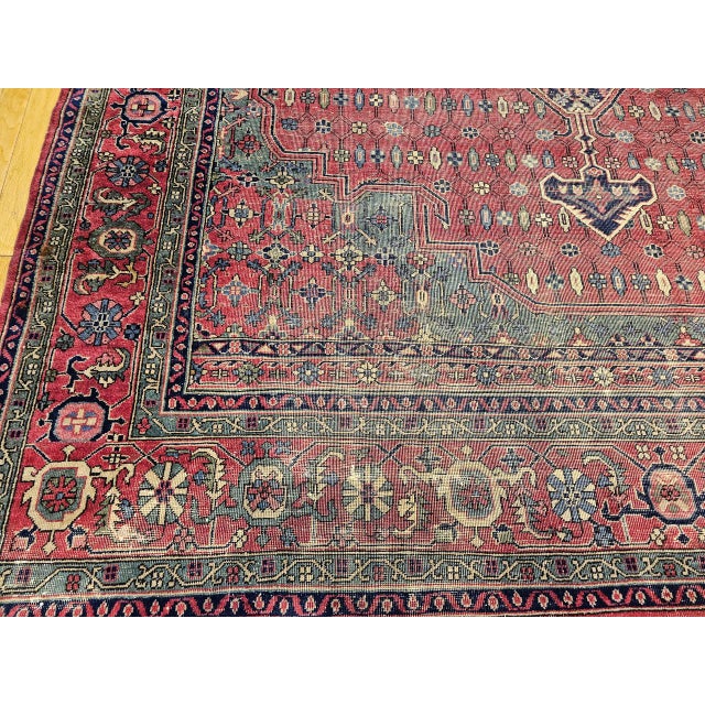 Vintage Turkish Heriz Rug, Hand-Knotted Wool, Geometric Medallion Design, Red & Green, 12x14 For Sale - Image 16 of 16