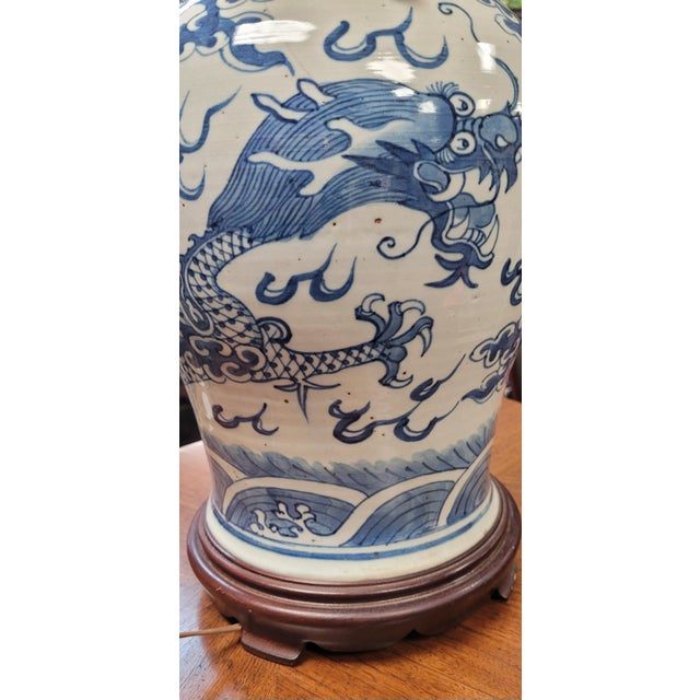 19th Century Blue & White Chinese Dragon Vase Lamp For Sale In Philadelphia - Image 6 of 11