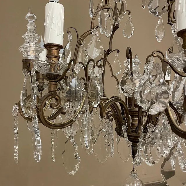 Brass Valencia Crystal & Brass Chandelier For Sale - Image 8 of 13