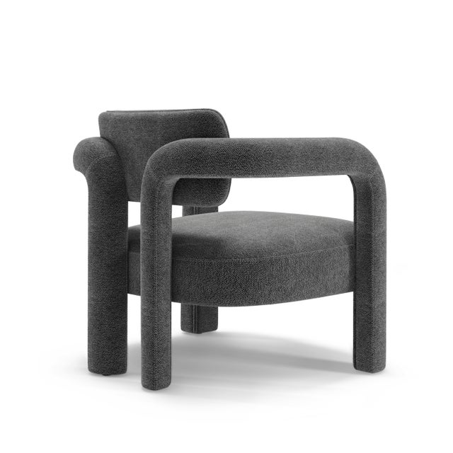 Contemporary Double Arch Armchair in Charcoal Chenille from Insidherland For Sale - Image 3 of 10