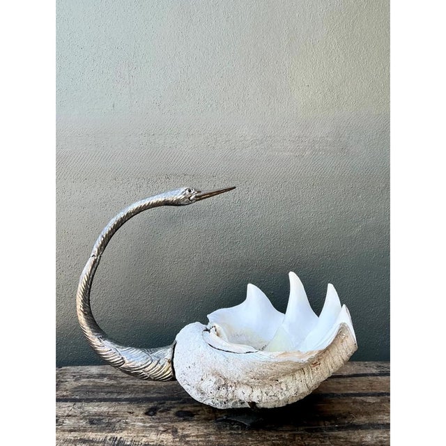Vintage Monumental Metal and Clam Shell Swan Centerpiece For Sale - Image 9 of 12