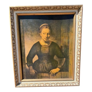 1960s Vintage Framed Reproduction of Rembrandt’s “Young Woman at an Open Half-Door” For Sale