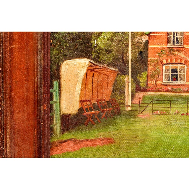 Charming Antique Framed Oil Painting English Cricket Pavilion Sports Victorian Architecture Home Wall Decor For Sale In New York - Image 6 of 15