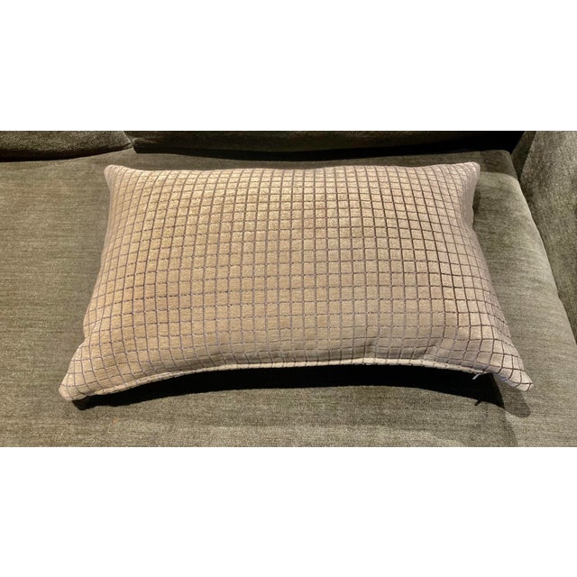 Modern Ecru Graph Check Jacquard Decorative Velvet Lumbar Pillow Cover For Sale - Image 4 of 4