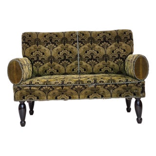 Vintage Danish Two-Seater Drop Arm Sofa in Green Furniture Velour, 1930s For Sale