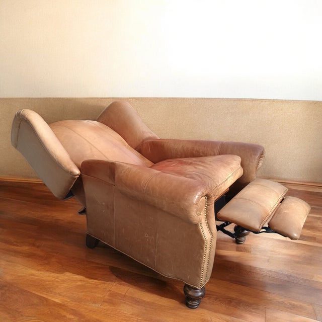 MotionCraft Distressed Leather Recliner. For Sale - Image 9 of 11