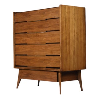 Hoke Wood Products Mid-Century Modern Walnut High Boy Dresser For Sale