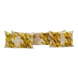 Tiger Ikat Velvet Bedding Pillow, Silk Lumbar Cushion Cover, Yellow Animal Lumbar Pillows, Boho Pillow For Sale