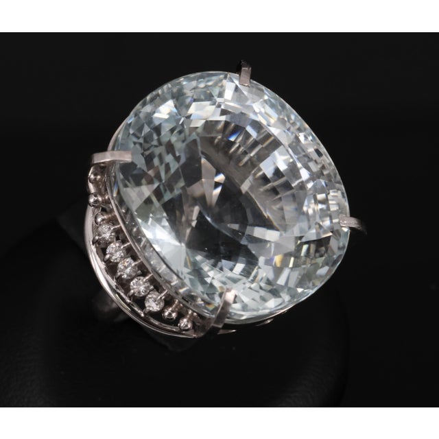 Late 20th Century Rare 62.78ct Natural Aquamarine & 0.25ct Diamond Platinum Ring, 29.1g Size 6 For Sale - Image 12 of 18