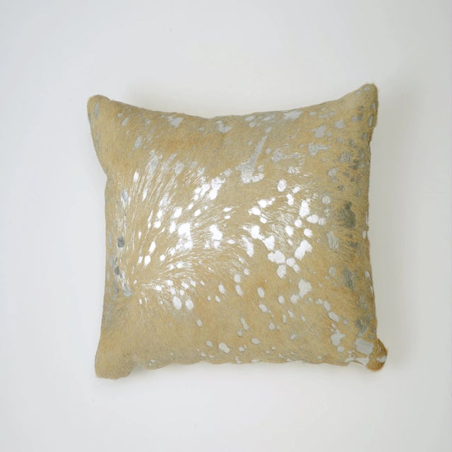 Transitional Beige & Silver 24" Pillow For Sale - Image 3 of 3