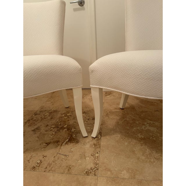 White Hollywood Regency White Lacquer and White Quilted Slipper Chairs a Pair For Sale - Image 8 of 11
