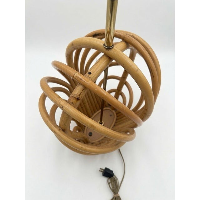 Hollywood Regency Vintage Coastal Bamboo Rattan Large Scale Table Lamp For Sale - Image 3 of 4