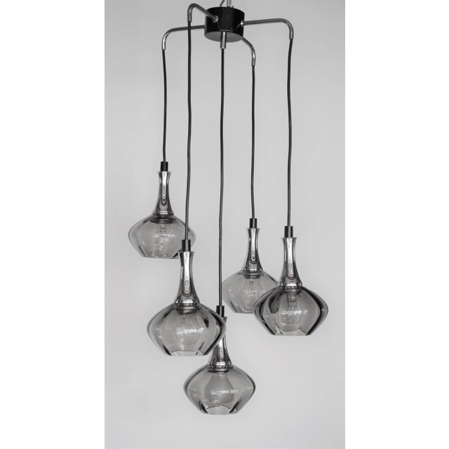 Vintage cascade lamp. 5 mouth-blown glass bodies (smoke-colored, gray glass). 5 flags E27 Up to 250V (Europe/UK...