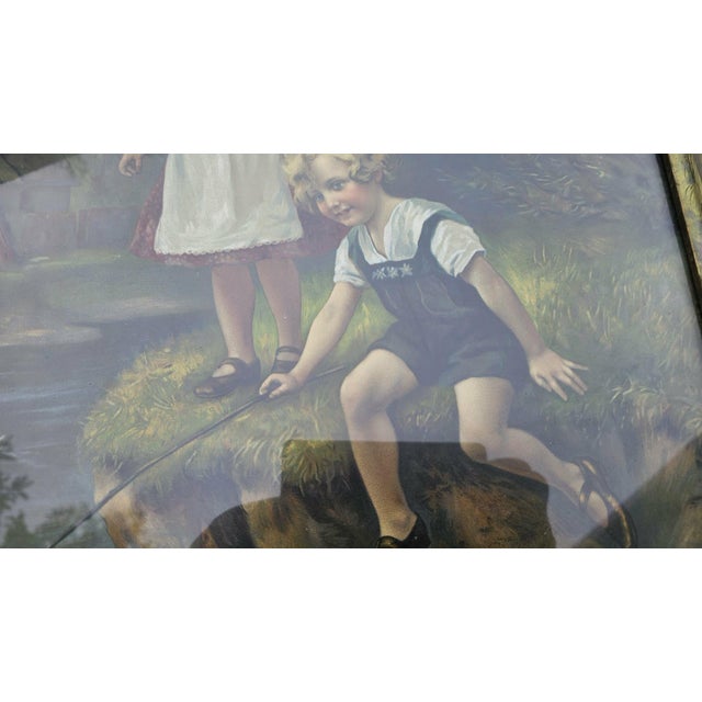 Art Nouveau, Children Fishing, 1890s, Chromolithograph For Sale - Image 3 of 15