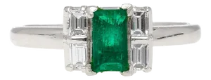 0.98 Carat Baguette Colombian Emerald, Diamond Platinum Thin Ring