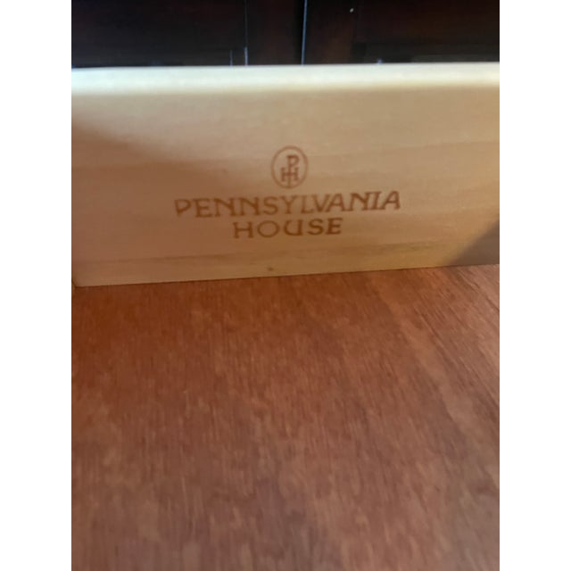 Late 20th Century Pennsylvania House Cherry Drum Table With Brass Hardware and Carved Pedestal Base For Sale In Nashville - Image 6 of 11