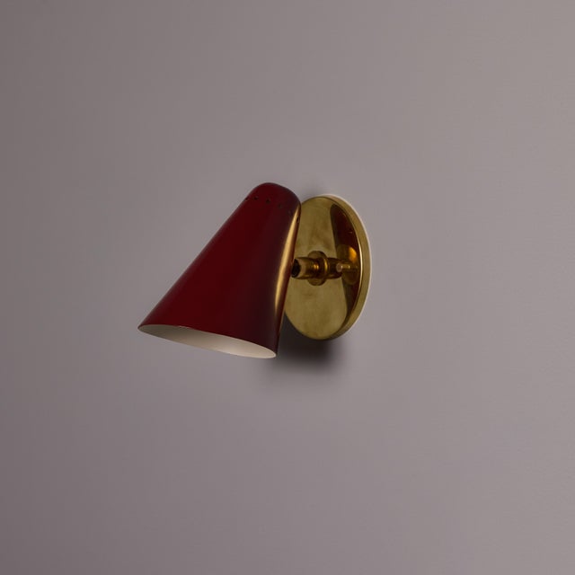 Mid-Century Modern 1960s Stilnovo Perforated Red Metal and Brass Articulating Sconces - a Pair For Sale - Image 3 of 18
