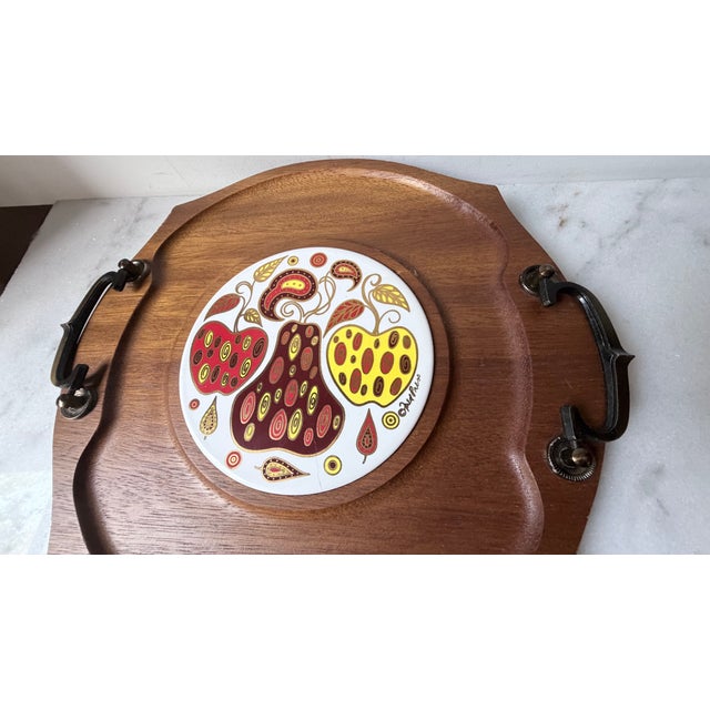 1960s Vintage Fred Press Mid-Century Modern Wooden Serving Tray and Cheese Board For Sale - Image 5 of 13