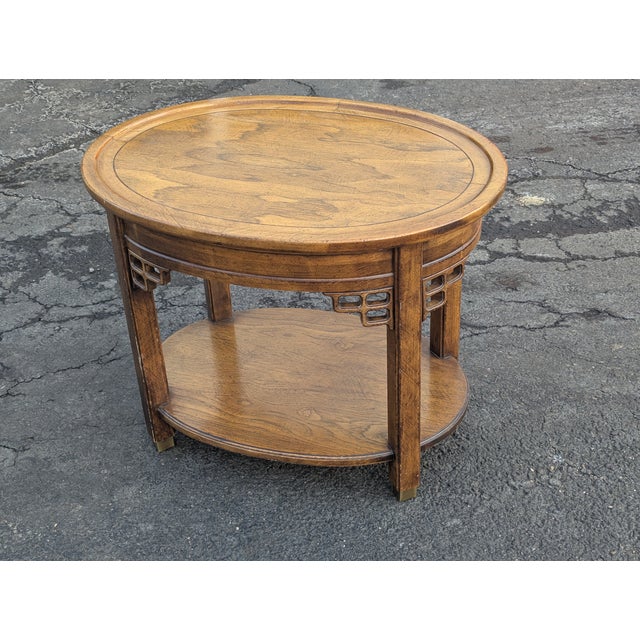 Wood Brandt 1970s Asian Inspired Vintage Oval Two-Tier End Table For Sale - Image 7 of 8