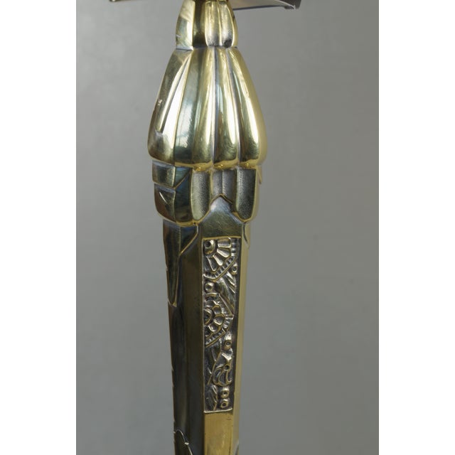 Bronze French Art Deco Table Lamp by A. Mousson & Verreries Des Hanots - 1920s France For Sale - Image 8 of 15