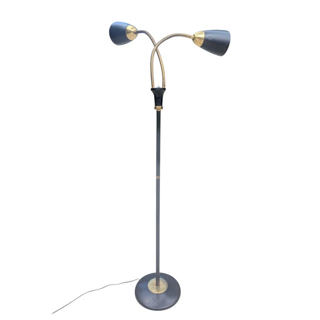 Vintage Gerald Thurston for Lightolier Gooseneck Black and Gold Floor Lamp For Sale - Image 9 of 13