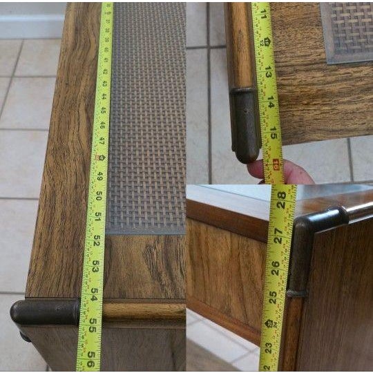 Vintage Mid Century Modern Wood Cane & Glass Top Sofa/Console Table For Sale - Image 10 of 11