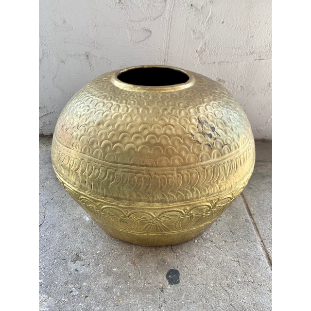 Large Hammered Brass Planter or Vase, Mid 20th Century, Indian For Sale - Image 10 of 10