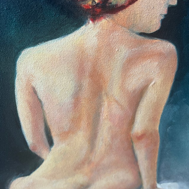 20 Th European School Century Oil on Canvas Figurative Portrait Signed Framed Lady in Red Turban Made in 1980 For Sale - Image 9 of 12