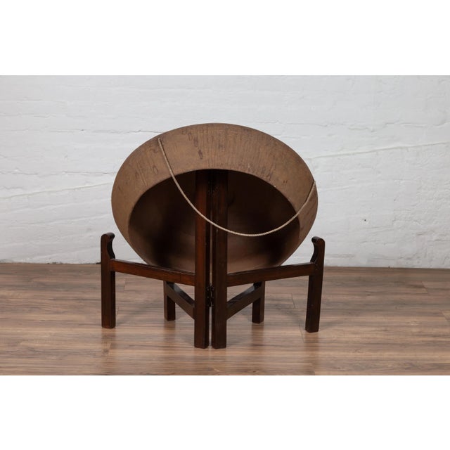 Metal Antique Burmese Bronze Temple Gong with Red Mallet and Raised Center For Sale - Image 7 of 10