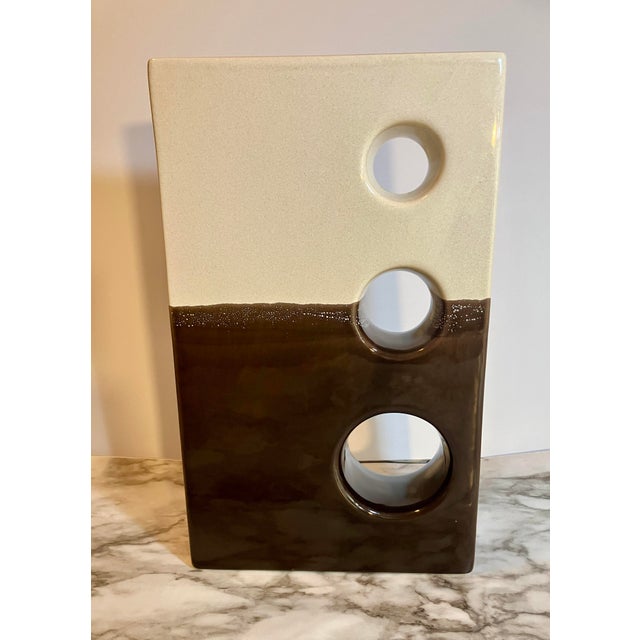Cream Artis Portugal Two Tone Geometric Cutout Vase Cream For Sale - Image 8 of 17
