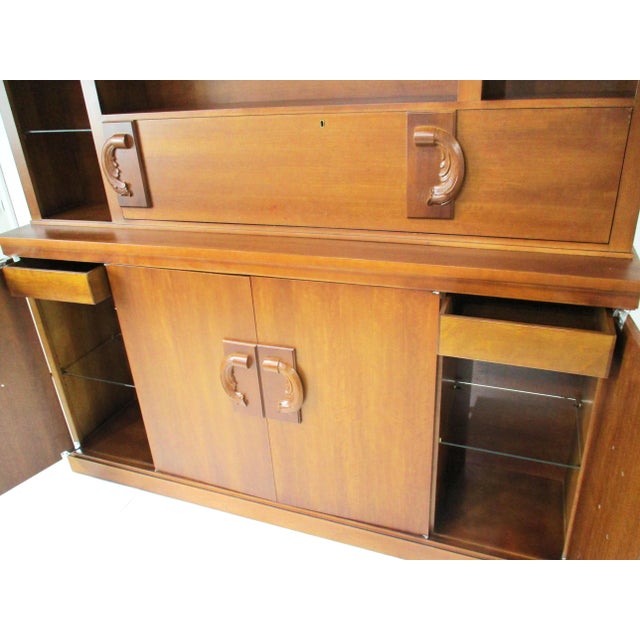 2 Pc. Bar Cabinet Walnut Toned Mid Century Deco Regency For Sale - Image 11 of 18