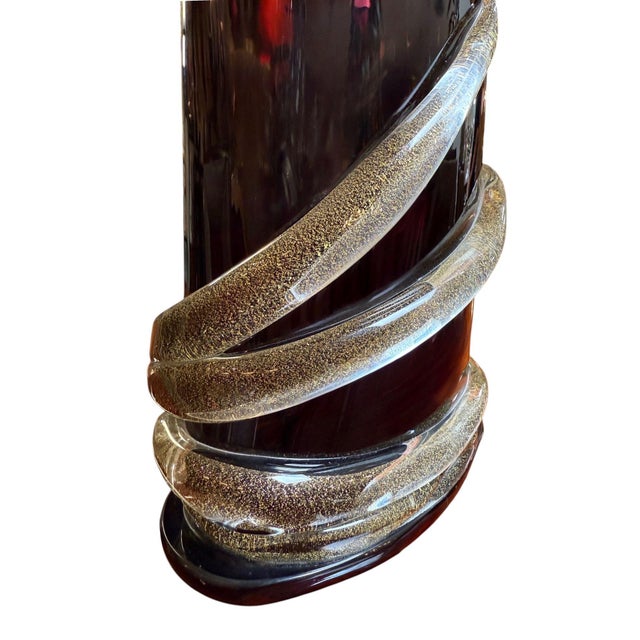 Italian Signed Camozzo Murano Dark Amethyst Art Glass Vase With Gold Flecks. For Sale - Image 3 of 8
