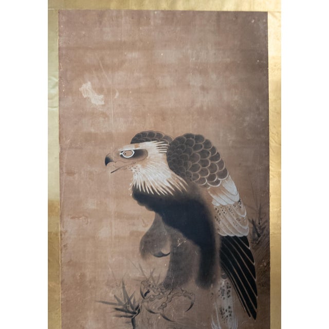 18th Century Japanese Edo Period Kano School Watercolor Painting of a Hawk For Sale - Image 13 of 15