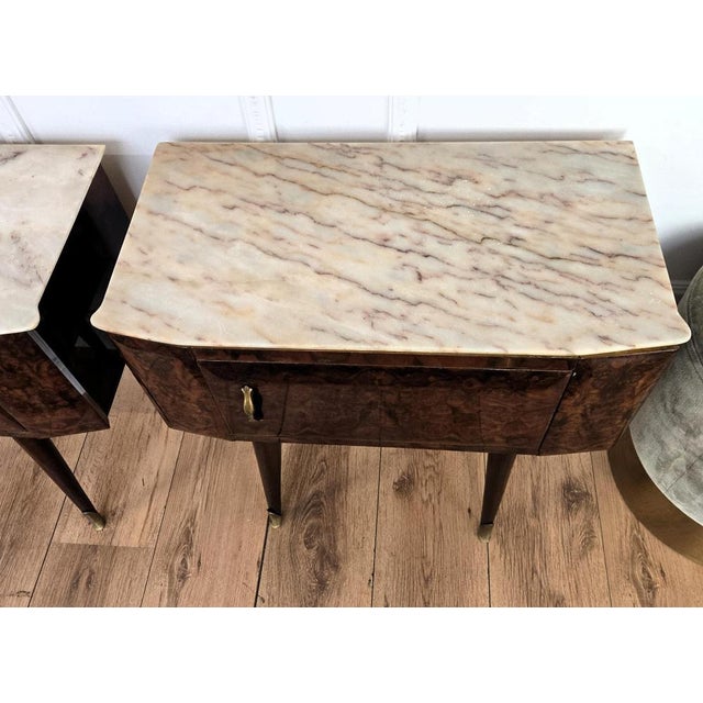 Metal Mid-Century Modern Italian Wooden Nightstands with Marble Top, 1950s, Set of 2 For Sale - Image 7 of 11