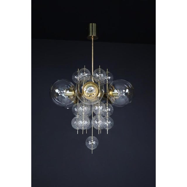 Mid-Century Chandelier with Brass Fixture and Glass Globes attributed to Preciosa, Czechia, 1960s For Sale - Image 15 of 16