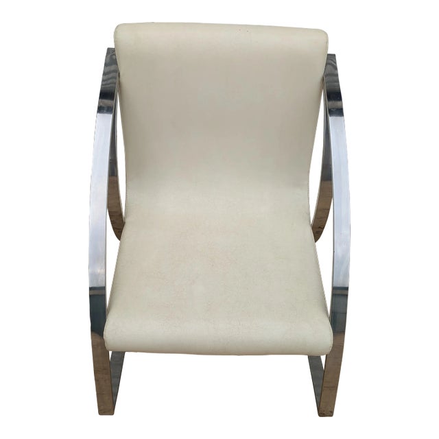Late 20th Century Contemporary Modern Knoll Style Rocking Chair, Chrome and Leather For Sale