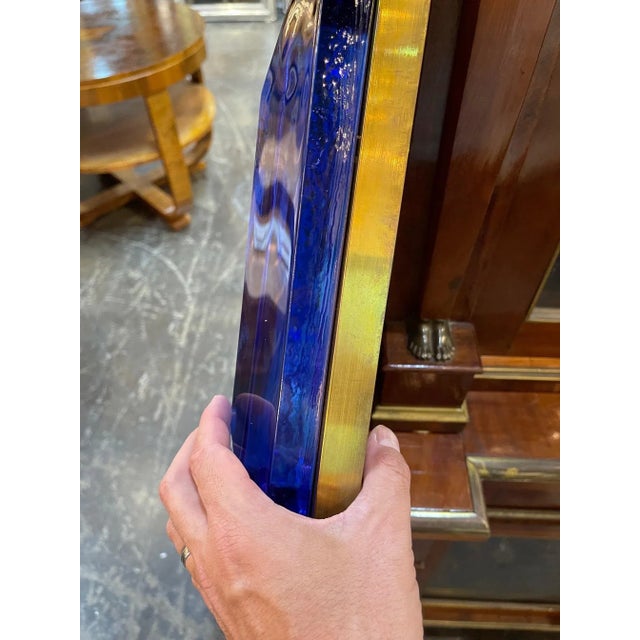 Metal Blue Murano Glass & Brass Mirror For Sale - Image 7 of 8
