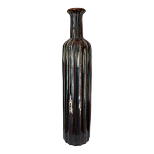 Monumental Mid-Century Modern Ribbed Ceramic Floor Vase With Drip Glaze