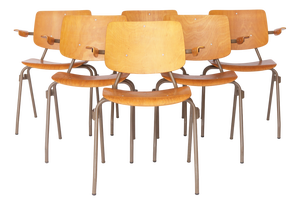 Mid-Century Modern Stackable Chairs in Beech Plywood and Metal by Kho Liang Ie for CAR Katwijk, Netherlands, 1950s, Set of 6