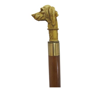 Victorian Style Carved Wood Dog Head Smugglers Cane Walking Stick W/Hidden Flask For Sale