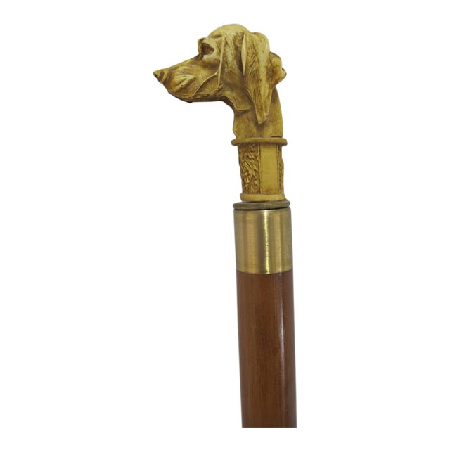 Victorian Style Carved Wood Dog Head Smugglers Cane Walking Stick W/Hidden Flask For Sale