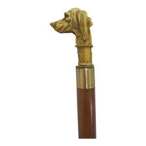Victorian Style Carved Wood Dog Head Smugglers Cane Walking Stick W/Hidden Flask