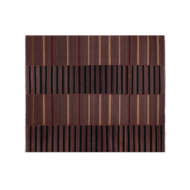 1960s Oversize Bohemian Striped Wool Kilim Rug 9'2'' X 10'6'' 110" x 127'' / 279 x 322 Cm Hand woven with high quality...