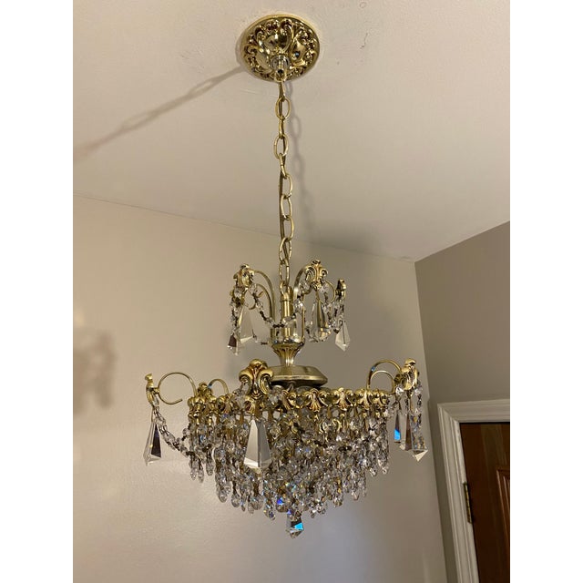 Vintage Schonbek Hollywood Regency Style Crystal and Brass Three-Light Chandelier, Circa 1960 For Sale - Image 9 of 11