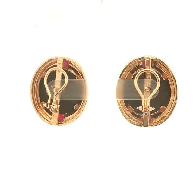 Contemporary late 20th Century Pair of 14k Gold Ancient Coin With Rubies Earrings For Sale - Image 3 of 3