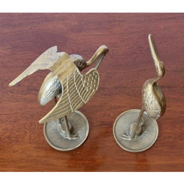 Brass Pair of Vintage Mid-Century Solid Brass Crane Heron Sculptures For Sale - Image 8 of 8
