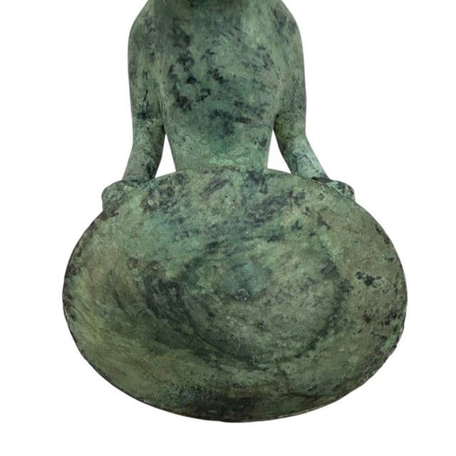 Vintage Cast Bronze Anthropomorphic Cat Sculpture With Offering Bowl For Sale - Image 4 of 12