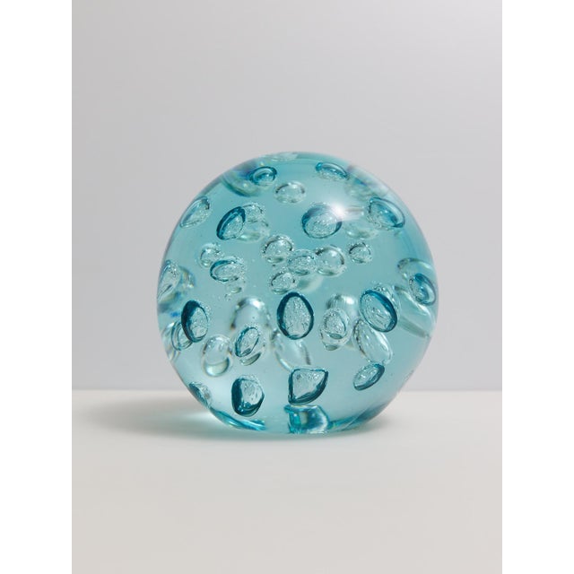 Aqua Large Blown Glass Controlled Bubble Paperweight in Aqua For Sale - Image 8 of 9